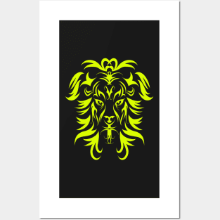 Tribal Tattoo Art Yellow Lion Head Posters and Art